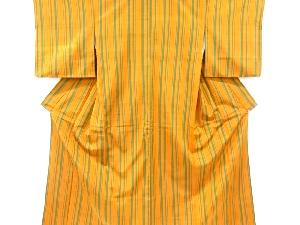 縞模様織り出し　手織り節紬着物